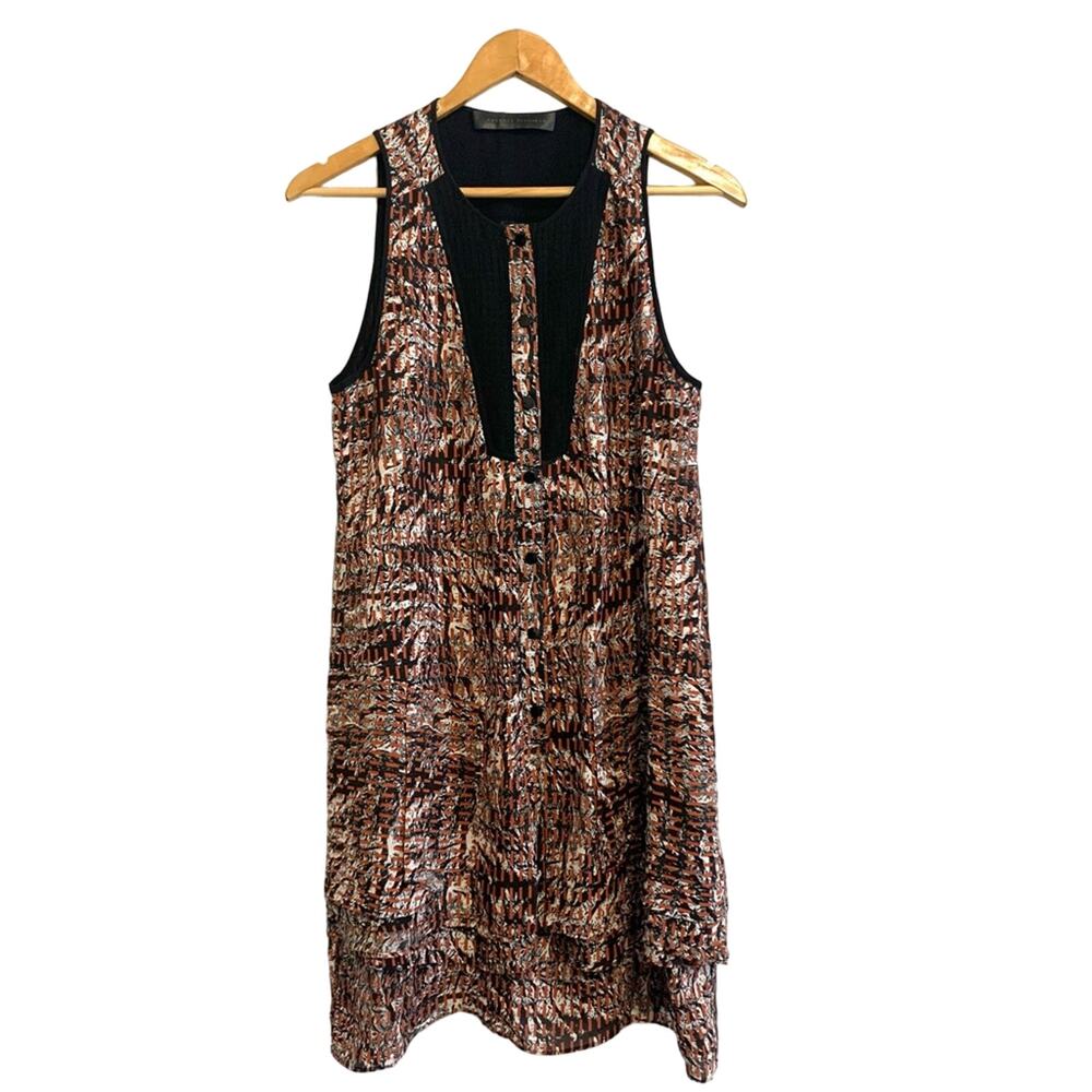 Proenza Schouler Black and Burnt Red Patterned Sleeveless Mini Dress